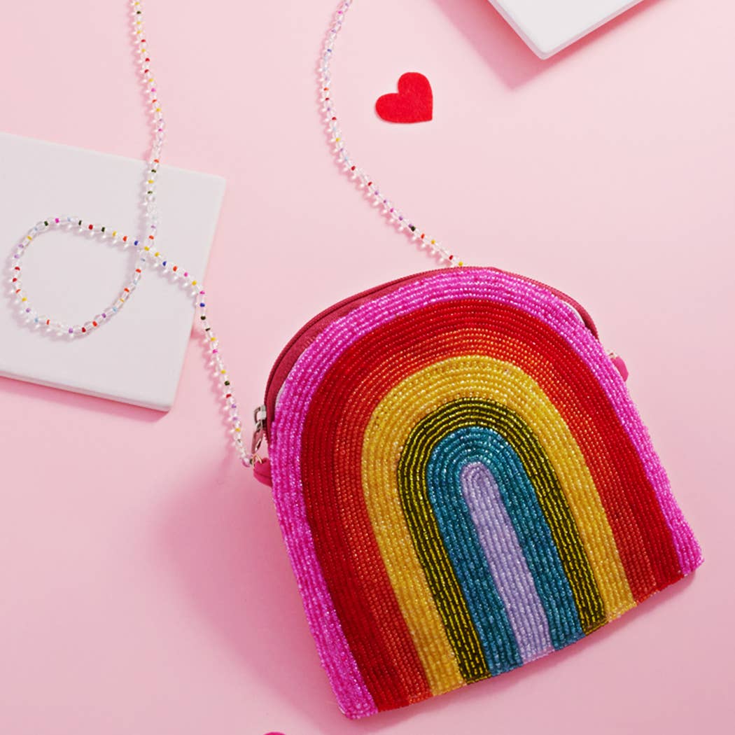 Seed-Beaded Patterned Rainbow Crossbody Bag: One Size / MUL