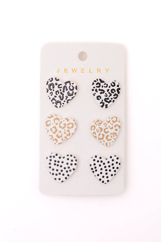 Triple Hearts Studs in Animal: OS